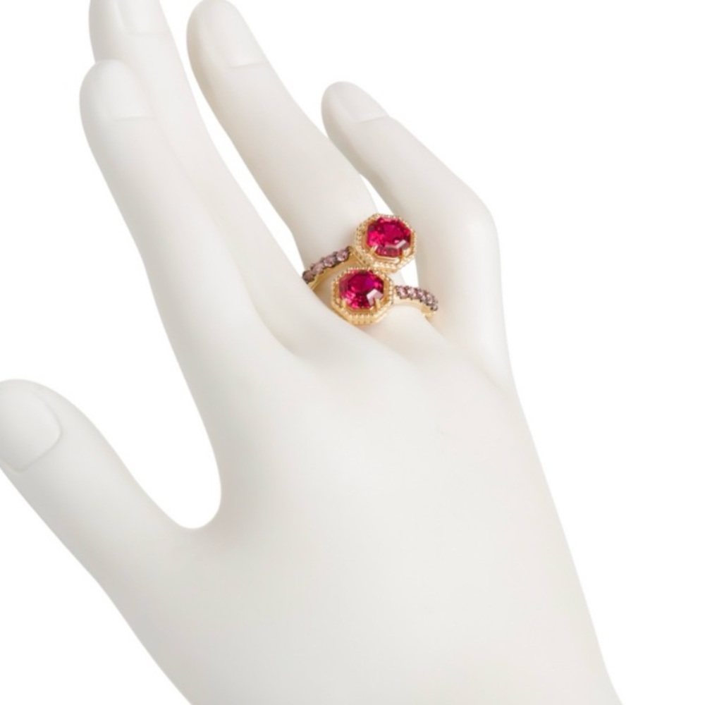 NWT Judith Ripka 14K Gold Clad Casablanca Ruby & Rhodolite Bypass Ring - size 6 - Picture 11 of 12